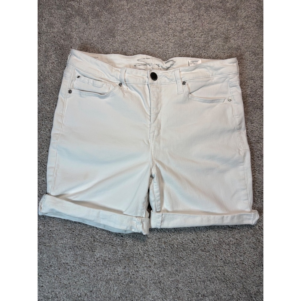 Seven7 Womens White Cuffed Denim Shorts Size 12 MY3329WHC Stretch Cotton Casual